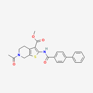 molecular formula C24H22N2O4S B2368551 methyl 6-acetyl-2-[(4-phenylbenzoyl)amino]-5,7-dihydro-4H-thieno[2,3-c]pyridine-3-carboxylate CAS No. 887893-29-0