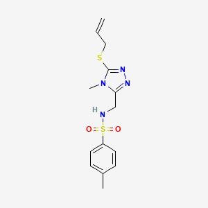 molecular formula C14H18N4O2S2 B2368552 N-{[5-(allylsulfanyl)-4-methyl-4H-1,2,4-triazol-3-yl]methyl}-4-methylbenzenesulfonamide CAS No. 338954-00-0