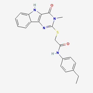 molecular formula C21H20N4O2S B2368553 N-(4-乙基苯基)-2-((3-甲基-4-氧代-4,5-二氢-3H-嘧啶并[5,4-b]吲哚-2-基)硫代)乙酰胺 CAS No. 537668-12-5