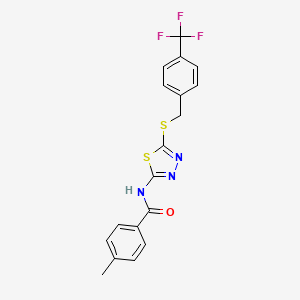 molecular formula C18H14F3N3OS2 B2368559 4-methyl-N-(5-((4-(trifluoromethyl)benzyl)thio)-1,3,4-thiadiazol-2-yl)benzamide CAS No. 392301-32-5