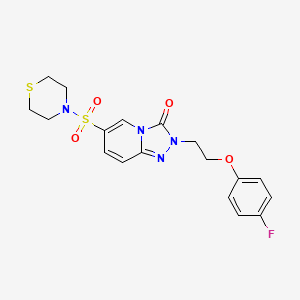 molecular formula C18H19FN4O4S2 B2368563 2-(2-(4-fluorophenoxy)ethyl)-6-(thiomorpholinosulfonyl)-[1,2,4]triazolo[4,3-a]pyridin-3(2H)-one CAS No. 1251603-54-9
