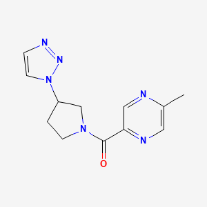 molecular formula C12H14N6O B2368585 (3-(1H-1,2,3-triazol-1-yl)pyrrolidin-1-yl)(5-methylpyrazin-2-yl)methanone CAS No. 1795084-04-6