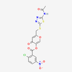 molecular formula C17H11ClN4O7S2 B2368591 6-(((5-乙酰氨基-1,3,4-噻二唑-2-基)硫)甲基)-4-氧代-4H-吡喃-3-基 2-氯-5-硝基苯甲酸酯 CAS No. 896016-43-6