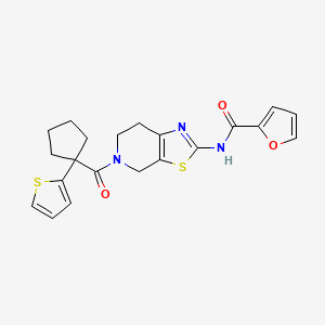 molecular formula C21H21N3O3S2 B2368601 N-(5-(1-(噻吩-2-基)环戊烷羰基)-4,5,6,7-四氢噻唑并[5,4-c]吡啶-2-基)呋喃-2-甲酰胺 CAS No. 1351631-63-4