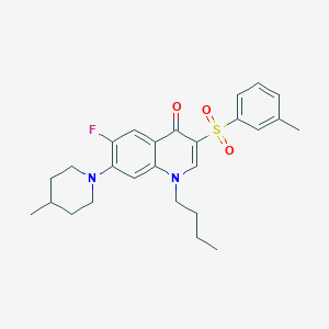 molecular formula C26H31FN2O3S B2368616 1-butyl-6-fluoro-7-(4-methylpiperidin-1-yl)-3-(m-tolylsulfonyl)quinolin-4(1H)-one CAS No. 892785-75-0