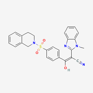 molecular formula C26H22N4O3S B2368621 (E)-3-(4-((3,4-dihydroisoquinolin-2(1H)-yl)sulfonyl)phenyl)-2-(1-methyl-1H-benzo[d]imidazol-2(3H)-ylidene)-3-oxopropanenitrile CAS No. 391876-62-3