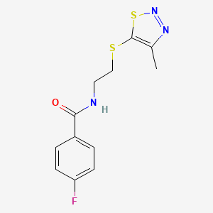 molecular formula C12H12FN3OS2 B2368626 4-氟-N-{2-[(4-甲基-1,2,3-噻二唑-5-基)硫烷基]乙基}苯甲酰胺 CAS No. 478063-48-8