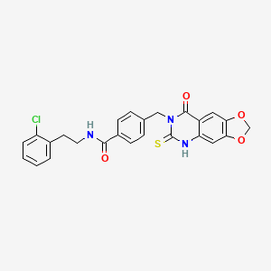 molecular formula C25H20ClN3O4S B2368637 N-[2-(2-氯苯基)乙基]-4-[(8-氧代-6-硫代-5H-[1,3]二氧杂环[4,5-g]喹唑啉-7-基)甲基]苯甲酰胺 CAS No. 688055-78-9