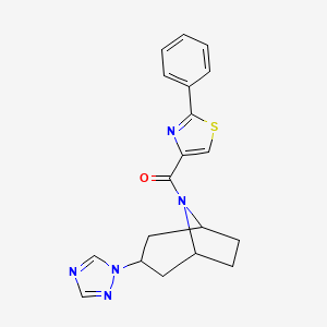 molecular formula C19H19N5OS B2368652 ((1R,5S)-3-(1H-1,2,4-三唑-1-基)-8-氮杂双环[3.2.1]辛烷-8-基)(2-苯基噻唑-4-基)甲酮 CAS No. 2319788-20-8