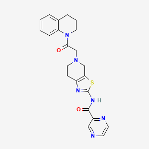 molecular formula C22H22N6O2S B2368681 N-(5-(2-(3,4-dihydroquinolin-1(2H)-yl)-2-oxoethyl)-4,5,6,7-tetrahydrothiazolo[5,4-c]pyridin-2-yl)pyrazine-2-carboxamide CAS No. 1396707-71-3