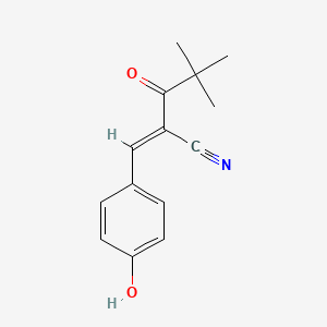 molecular formula C14H15NO2 B2368685 (2E)-2-[(4-羟基苯基)亚甲基]-4,4-二甲基-3-氧代戊腈 CAS No. 150300-51-9