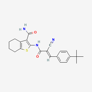 molecular formula C23H25N3O2S B2368696 (E)-2-(3-(4-(tert-butyl)phenyl)-2-cyanoacrylamido)-4,5,6,7-tetrahydrobenzo[b]thiophene-3-carboxamide CAS No. 868154-78-3