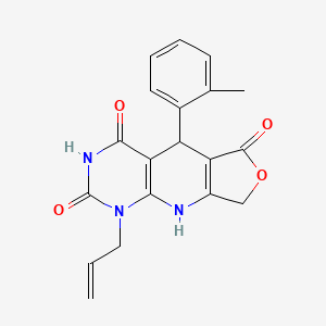 B2368706 8-(2-Methylphenyl)-13-(prop-2-en-1-yl)-5-oxa-2,11,13-triazatricyclo[7.4.0.0^{3,7}]trideca-1(9),3(7)-diene-6,10,12-trione CAS No. 869465-30-5