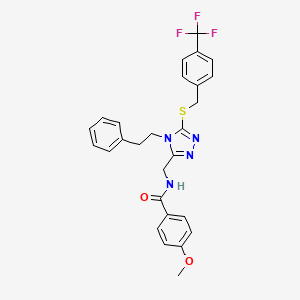 4-methoxy-N-((4-phenethyl-5-((4-(trifluoromethyl)benzyl)thio)-4H-1,2,4-triazol-3-yl)methyl)benzamide