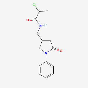 molecular formula C14H17ClN2O2 B2368710 2-Chloro-N-[(5-oxo-1-phenylpyrrolidin-3-yl)methyl]propanamide CAS No. 2411227-15-9