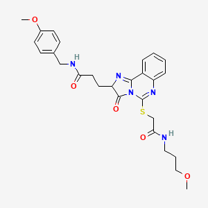 molecular formula C27H31N5O5S B2368711 N-[(4-methoxyphenyl)methyl]-3-[5-({[(3-methoxypropyl)carbamoyl]methyl}sulfanyl)-3-oxo-2H,3H-imidazo[1,2-c]quinazolin-2-yl]propanamide CAS No. 1219155-05-1