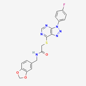 molecular formula C20H15FN6O3S B2368730 N-(benzo[d][1,3]dioxol-5-ylmethyl)-2-((3-(4-fluorophenyl)-3H-[1,2,3]triazolo[4,5-d]pyrimidin-7-yl)thio)acetamide CAS No. 863460-30-4