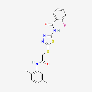 molecular formula C19H17FN4O2S2 B2368769 N-[5-[2-(2,5-二甲基苯胺)-2-氧代乙基]硫代-1,3,4-噻二唑-2-基]-2-氟苯甲酰胺 CAS No. 392295-14-6