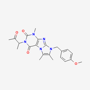 molecular formula C22H25N5O4 B2368772 6-[(4-Methoxyphenyl)methyl]-4,7,8-trimethyl-2-(3-oxobutan-2-yl)purino[7,8-a]imidazole-1,3-dione CAS No. 876671-03-3
