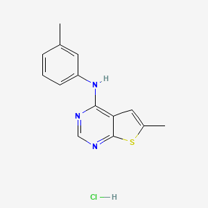 molecular formula C14H14ClN3S B2368780 6-methyl-N-(m-tolyl)thieno[2,3-d]pyrimidin-4-amine hydrochloride CAS No. 1216580-26-5