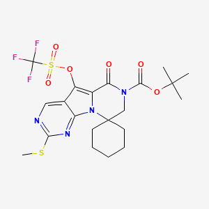 molecular formula C21H25F3N4O6S2 B2368784 tert-Butyl 2'-(methylthio)-6'-oxo-5'-(((trifluoromethyl)sulfonyl)oxy)-6'H-spiro[cyclohexane-1,9'-pyrazino[1',2':1,5]pyrrolo[2,3-d]pyrimidine]-7'(8'H)-carboxylate CAS No. 2170746-98-0