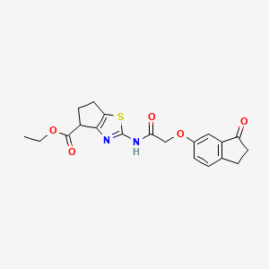 ethyl 2-(2-((3-oxo-2,3-dihydro-1H-inden-5-yl)oxy)acetamido)-5,6-dihydro-4H-cyclopenta[d]thiazole-4-carboxylate