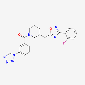 molecular formula C22H20FN7O2 B2368801 (3-(1H-四唑-1-基)苯基)(3-((3-(2-氟苯基)-1,2,4-噁二唑-5-基)甲基)哌啶-1-基)甲酮 CAS No. 1705465-22-0
