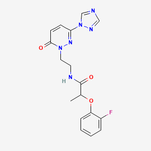 molecular formula C17H17FN6O3 B2368837 2-(2-fluorophenoxy)-N-(2-(6-oxo-3-(1H-1,2,4-triazol-1-yl)pyridazin-1(6H)-yl)ethyl)propanamide CAS No. 1448077-29-9