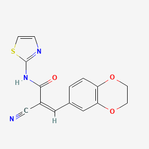 (Z)-2-Cyano-3-(2,3-dihydro-1,4-benzodioxin-6-yl)-N-(1,3-thiazol-2-yl)prop-2-enamide
