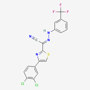 (E)-4-(3,4-dichlorophenyl)-N'-(3-(trifluoromethyl)phenyl)thiazole-2-carbohydrazonoyl cyanide