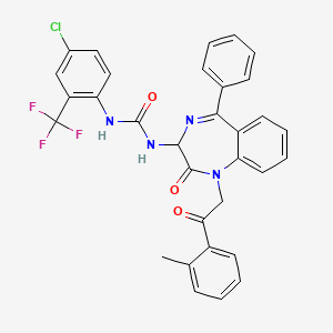 N-(2,5-diaza-2-(2-(2-methylphenyl)-2-oxoethyl)-3-oxo-6-phenylbicyclo[5.4.0]undeca-1(7),5,8,10-tetraen-4-yl)((4-chloro-2-(trifluoromethyl)phenyl)amino)formamide