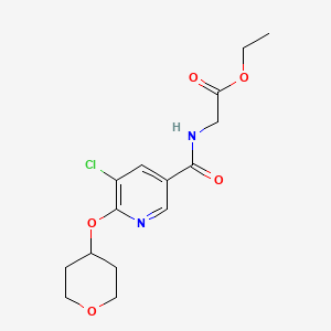 molecular formula C15H19ClN2O5 B2368891 ethyl 2-(5-chloro-6-((tetrahydro-2H-pyran-4-yl)oxy)nicotinamido)acetate CAS No. 1904087-42-8
