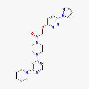 molecular formula C22H27N9O2 B2368899 2-((6-(1H-pyrazol-1-yl)pyridazin-3-yl)oxy)-1-(4-(6-(piperidin-1-yl)pyrimidin-4-yl)piperazin-1-yl)ethanone CAS No. 1428364-58-2