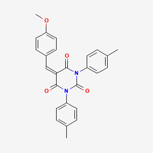 molecular formula C26H22N2O4 B2368931 5-[(4-Methoxyphenyl)methylidene]-1,3-bis(4-methylphenyl)-1,3-diazinane-2,4,6-trione CAS No. 299420-40-9