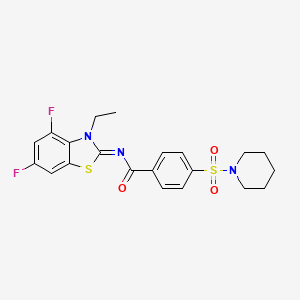 molecular formula C21H21F2N3O3S2 B2368940 (E)-N-(3-乙基-4,6-二氟苯并[d]噻唑-2(3H)-亚甲基)-4-(哌啶-1-磺酰基)苯甲酰胺 CAS No. 905695-27-4