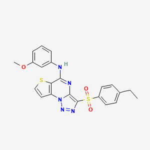molecular formula C22H19N5O3S2 B2368946 3-[(4-ethylphenyl)sulfonyl]-N-(3-methoxyphenyl)thieno[2,3-e][1,2,3]triazolo[1,5-a]pyrimidin-5-amine CAS No. 892743-36-1