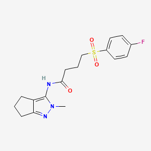 molecular formula C17H20FN3O3S B2368949 4-((4-fluorophenyl)sulfonyl)-N-(2-methyl-2,4,5,6-tetrahydrocyclopenta[c]pyrazol-3-yl)butanamide CAS No. 1105251-69-1