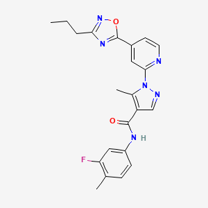 molecular formula C22H21FN6O2 B2368951 N~4~-(3-fluoro-4-methylphenyl)-5-methyl-1-[4-(3-propyl-1,2,4-oxadiazol-5-yl)-2-pyridyl]-1H-pyrazole-4-carboxamide CAS No. 1251598-06-7