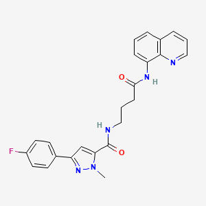molecular formula C24H22FN5O2 B2368956 3-(4-fluorophenyl)-1-methyl-N-(4-oxo-4-(quinolin-8-ylamino)butyl)-1H-pyrazole-5-carboxamide CAS No. 1251685-13-8
