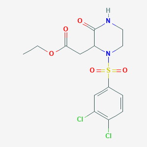 molecular formula C14H16Cl2N2O5S B2368991 Ethyl 2-{1-[(3,4-dichlorophenyl)sulfonyl]-3-oxo-2-piperazinyl}acetate CAS No. 318469-55-5