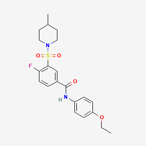 molecular formula C21H25FN2O4S B2369011 N-(4-乙氧苯基)-4-氟-3-(4-甲基哌啶-1-基)磺酰基苯甲酰胺 CAS No. 422546-43-8