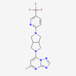 molecular formula C18H18F3N7 B2369035 5-Methyl-7-[2-[5-(trifluoromethyl)pyridin-2-yl]-1,3,3a,4,6,6a-hexahydropyrrolo[3,4-c]pyrrol-5-yl]-[1,2,4]triazolo[1,5-a]pyrimidine CAS No. 2380168-24-9