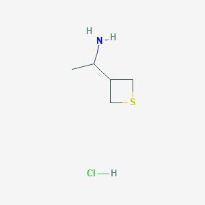 molecular formula C5H12ClNS B2369042 1-(Thietan-3-yl)ethan-1-amine hydrochloride CAS No. 2155856-31-6