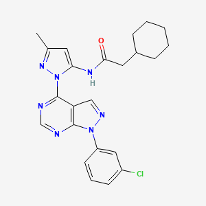 molecular formula C23H24ClN7O B2369049 N-(1-(1-(3-chlorophenyl)-1H-pyrazolo[3,4-d]pyrimidin-4-yl)-3-methyl-1H-pyrazol-5-yl)-2-cyclohexylacetamide CAS No. 1005952-90-8