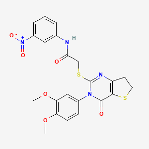 molecular formula C22H20N4O6S2 B2369054 2-((3-(3,4-dimethoxyphenyl)-4-oxo-3,4,6,7-tetrahydrothieno[3,2-d]pyrimidin-2-yl)thio)-N-(3-nitrophenyl)acetamide CAS No. 877655-94-2