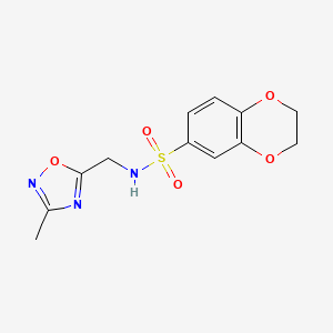molecular formula C12H13N3O5S B2369099 N-((3-methyl-1,2,4-oxadiazol-5-yl)methyl)-2,3-dihydrobenzo[b][1,4]dioxine-6-sulfonamide CAS No. 1235076-33-1