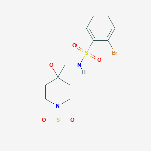 molecular formula C14H21BrN2O5S2 B2369105 2-Bromo-N-[(4-methoxy-1-methylsulfonylpiperidin-4-yl)methyl]benzenesulfonamide CAS No. 2415461-51-5