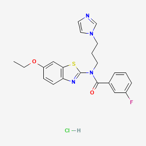 molecular formula C22H22ClFN4O2S B2369116 N-(3-(1H-咪唑-1-基)丙基)-N-(6-乙氧基苯并[d]噻唑-2-基)-3-氟苯甲酰胺盐酸盐 CAS No. 1216878-80-6