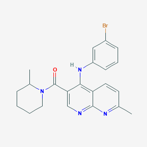 molecular formula C22H23BrN4O B2369134 (4-((3-Bromophenyl)amino)-7-methyl-1,8-naphthyridin-3-yl)(2-methylpiperidin-1-yl)methanone CAS No. 1251588-80-3
