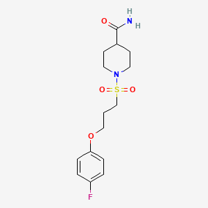 molecular formula C15H21FN2O4S B2369136 1-((3-(4-氟苯氧基)丙基)磺酰基)哌啶-4-甲酰胺 CAS No. 946214-85-3